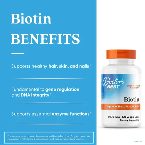 Miniatura 2 de Doctor's Best Suplemento vitamínico de biotina de 5000 mcg para hombres y mujeres, cápsulas de biotina para el crecimiento del cabello, piel y uñas