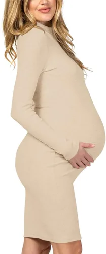 Miniatura 3 de Moyabo Vestido de maternidad de punto acanalado para mujer, vestido ajustado de manga larga para uso diario o baby shower