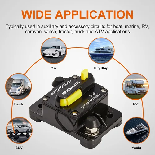 Miniatura 7 de Disyuntor de 30 amperios con reinicio manual para motores marinos de arrastre de automóvil, barco, ATV, protección de potencia manual para fusibles