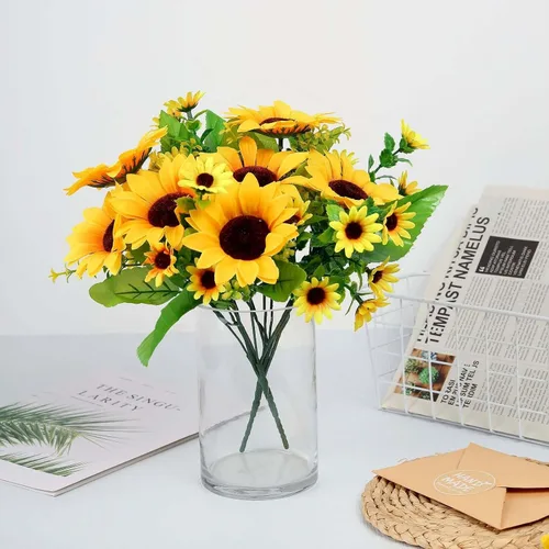 Miniatura 11 de Efavormart - 5 arbustos 70 girasoles artificiales amarillos de seda Decoración de jarrón