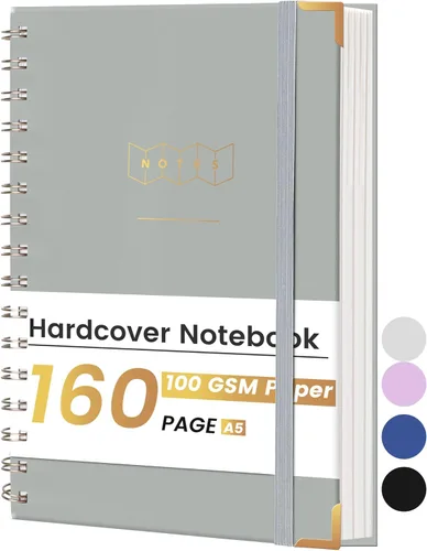 Yoment Cuaderno de espiral pequeño A5 para el trabajo, 5 x 7, 160 páginas, tapa dura, cuaderno de espiral con rayas universitarias, diario Gris
