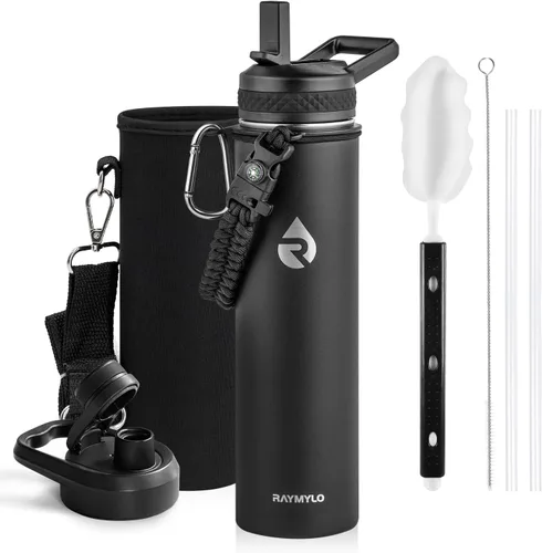 RAYMYLO - Botella de agua aislada de 24 onzas, de acero inoxidable con triple pared al vacío (fría durante 48 horas, caliente durante 24 horas), a