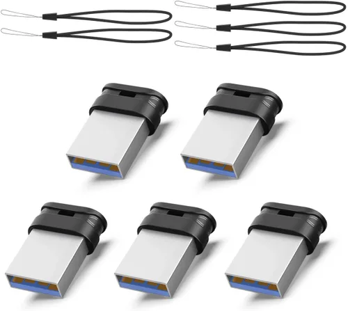 RAOYI Paquete de 5 unidades de 16GB USB 3.0, unidad flash USB mini ultra delgada con cordón - Negro