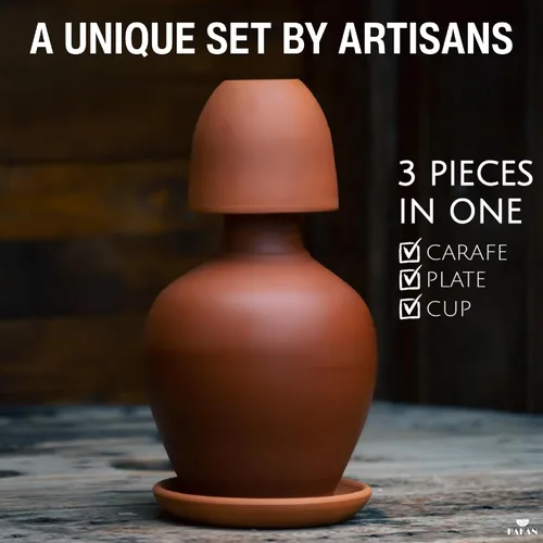 Miniatura 2 de Jarras de barro de terracota con taza y plato, juego de jarras de agua de tierra, tarro de cerámica para agua potable, 76 onzas