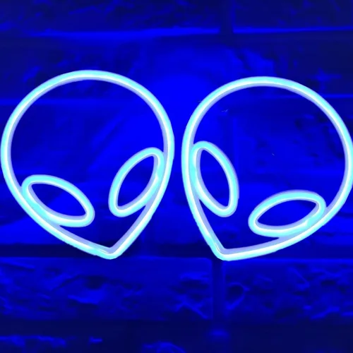 Miniatura 15 de Letrero de neón con cabeza de alienígena, 1 unidad, luz de neón de alienígena verde y morado, USB o 3 pilas AA, divertido letrero de neón iluminado