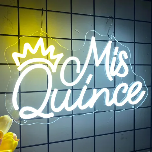 Miniatura 7 de Letrero de neón con texto en inglés "Mis Quince" para decoración de pared, dormitorio, estética, fiesta de cumpleaños, novio, novia, amante