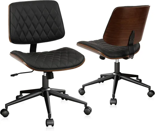 Miniatura 15 de CLATINA Silla de oficina en casa sin brazos, silla de escritorio con ruedas, silla de lectura de altura ajustable, respaldo medio de cuero y silla