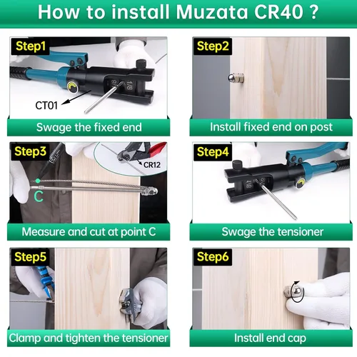 Miniatura 71 de Muzata Paquete de 10 accesorios de barandilla de cable negro de 1/8 pulgadas, tensor roscado a mano para poste de metal de 2 x 2 pulgadas, sistema