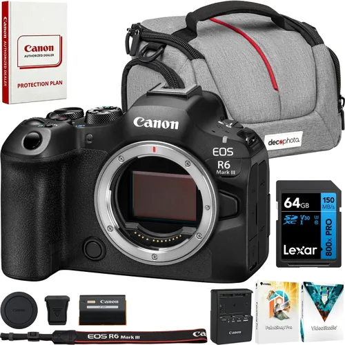 Canon EOS R6 Mark III Mirrorless Camera (Body) 7084C002 Bundle with Lexar Premium 64GB SDXC Memory Card, Deco Essentials Camera Bag and Corel Photo