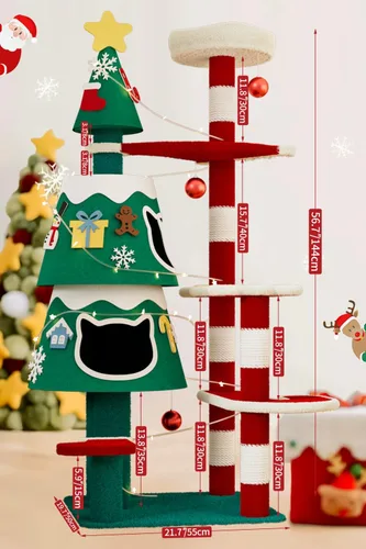 Miniatura 7 de YARUOMY Árbol de Navidad para Gatos, Torre para Gatos de Interior con 2 Condominios para Gatos, Poste Rascador Engrosado para Gatos, Lindos Muebles