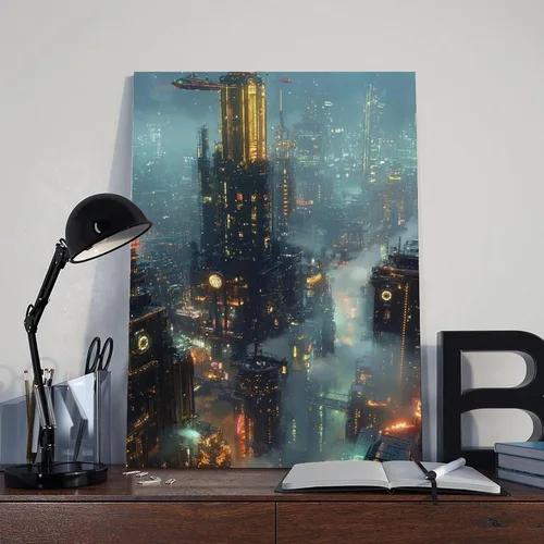 Miniatura 8 de Retro Futurism Cityscape Print – Neon Sci-Fi Wall Decor – Cyber Steampunk Poster for Gamers & Collectors Canvas Poster Wall Art Decor Print Picture