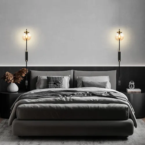 Miniatura 2 de ELEHINSER Juego de 2 apliques de pared negros con pantalla de globo, modernas lámparas de pared para interiores con enchufe con interruptor, luz