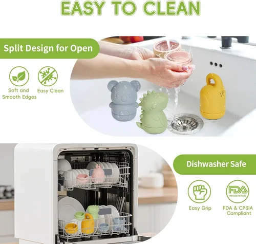 Miniatura 5 de Juguetes de baño para bebés, 9 unidades, juguetes de baño sin moho para bebés de 6 a 12 meses, juguetes de baño de silicona fácil de limpiar