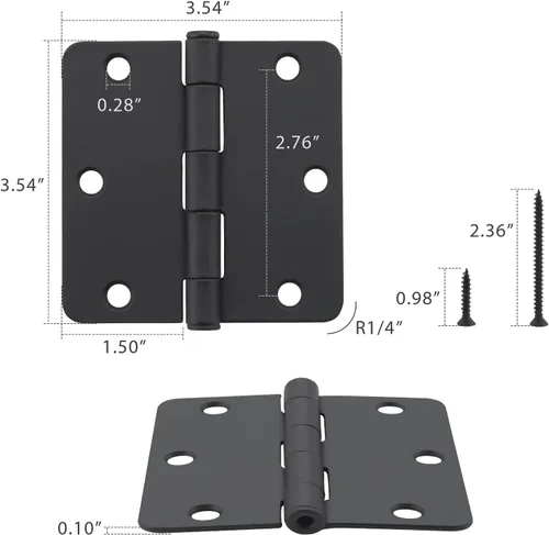 Miniatura 3 de HOME MASTER HARDWARE Paquete de 3 bisagras redondeadas de color negro mate, bisagras de puerta interior de 3.5 pulgadas, esquinas de radio de 1/4