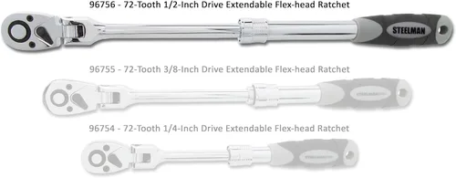 Miniatura 2 de Steelman Pro Trinquete de cabeza flexible extensible de accionamiento de 1/2 pulgada de 72 dientes (13.5-19 pulgadas de longitud), acero
