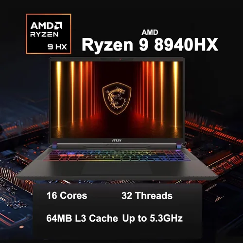 Miniatura 2 de msi Portátil para juegos Vector 16 HX AI, 16 pulgadas QHD+ IPS 240Hz, procesador AMD Ryzen 9-8940HX, GeForce RTX 5070 Ti, retroiluminación RGB