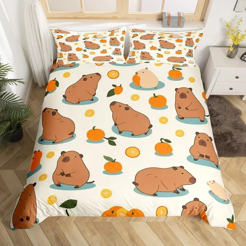 Miniatura 8 de Capybara - Juego de ropa de cama tamaño individual para niños y niñas, funda de edredón de animales roedores, funda de edredón de Capybara, regalos