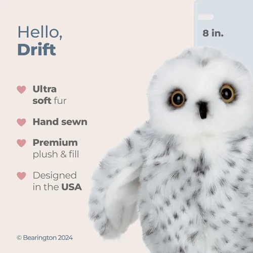 Miniatura 2 de Bearington Collection Peluche de búho nevado – Diseño moderno suave y esponjoso de 8 pulgadas – Juguete de peluche de búho de peluche – para niños