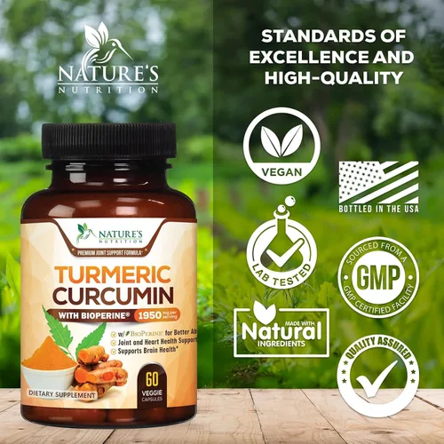 Miniatura 4 de Nature's Nutrition Cúrcuma, Curcumina máxima potencia, 95% curcuminoides, 0.064 onzas con extracto de pimienta negra para una mejor absorción