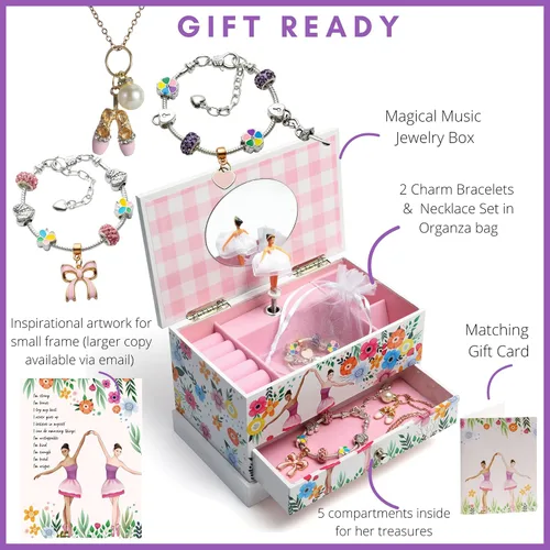 Miniatura 3 de ABI + OLIE Joyero de bailarina para niñas Joyero para niñas Joyero musical para niñas de 4 a 12 años Cajas de música para niñas Perfecto recital