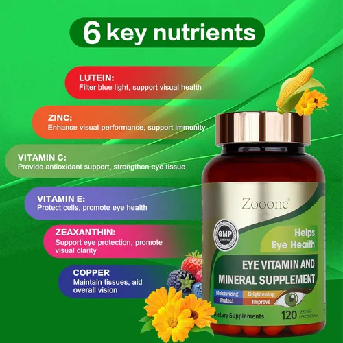Miniatura 5 de zooone - Suplemento de vitaminas oculares de luteína de 120 piezas para la salud macular y el ojo seco, contiene luteína, zinc, vitaminas C/E