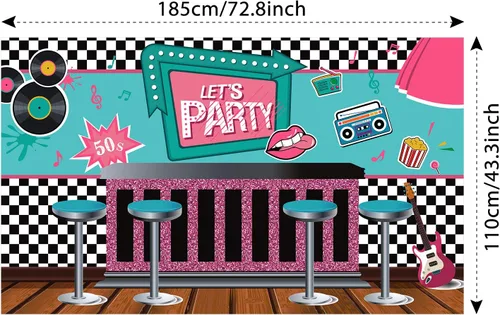 Miniatura 2 de Boao Decoraciones de fiesta de los años 50, pancarta de Rock and Roll de los años 50, telón de fondo mecedor de los años 50, pancarta retro