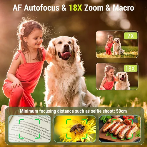 Miniatura 4 de Cámara digital, cámaras 4K de 64 MP para fotografía, pantalla abatible de 270°, enfoque automático, flash, zoom 18X, 2 baterías, tarjeta de 64 GB