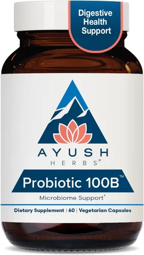 Ayush Herbs Probiotic 100B - Probióticos para mujeres, probióticos para hombres, prebióticos y probióticos para la salud digestiva, alivio de gases,