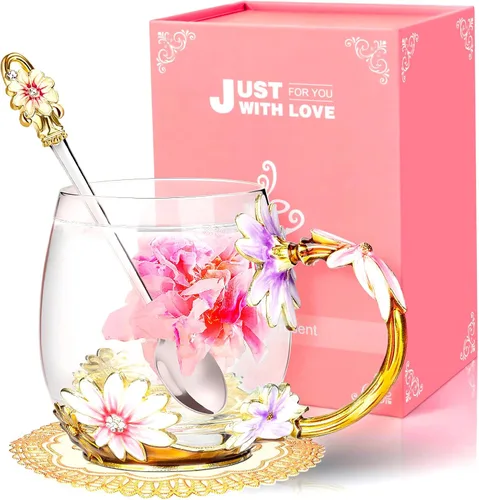 Miniatura 9 de Wisolt Regalos de Cumpleaños para Mujeres, Regalos del Día de la Madre para Mamá, Taza de Té de Vidrio Esmaltado, Regalos para Mamá, Abuela, AS
