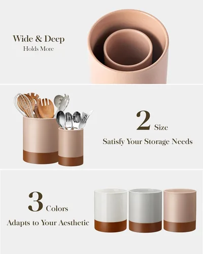 Miniatura 8 de MALACASA Soporte para utensilios, Portautensilios de cerámica de 7.3"+5.5" pulgadas para encimera de cocina, recipientes grandes para utensilios