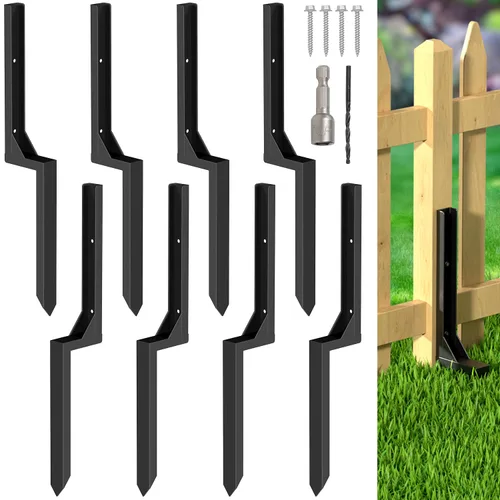 Miniatura 10 de Kit de reparación de postes de cerca, poste de acero resistente, para anclaje de poste de tierra para reparación, poste de valla de madera rota