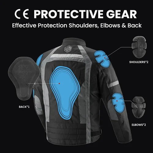 Miniatura 3 de Chaqueta de motocicleta ILM con armadura CE para hombres Enduro Touring Dualsport, resistente al agua, textil, para todo tipo de clima B02 Negro