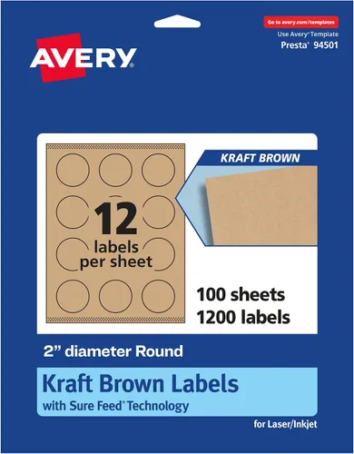 Miniatura 13 de Avery Kraft Brown Round Labels, 2" Diameter, Laser/Inkjet Printer Compatible, 1000 Printable Labels Total, Great for Branding, Packaging, Events