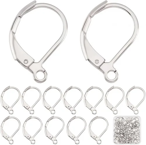 Miniatura 8 de SUNNYCLUE 1 caja de 80 piezas de hallazgos de aretes con cierre de palanca, hallazgos de aretes de aro Huggie, ganchos de oreja con cierre de 1 caja