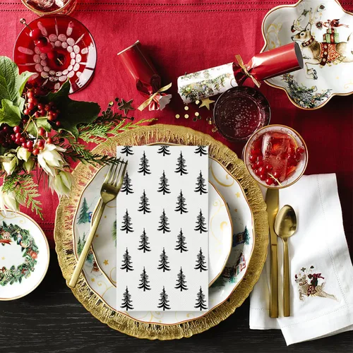 Miniatura 4 de Horaldaily 100 Servilletas Desechables de Papel Decorativas de Navidad para Invitados, Toallas de Mano Negras con Árboles de Navidad para Decoración