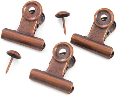YUCHIYA Paquete de 10 Clips Bulldog con Chinchetas para Tablero de Corcho, Clips de Metal para Manualidades, Clips Aglutinadores de Metal para Cobre