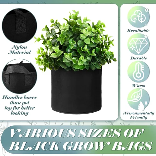 Miniatura 3 de Hoolerry Paquete de 7 bolsas de cultivo de plantas negras de varios tamaños, bolsas de cultivo no tejidas gruesas en 4 tamaños, 10, 7, 5 y 3