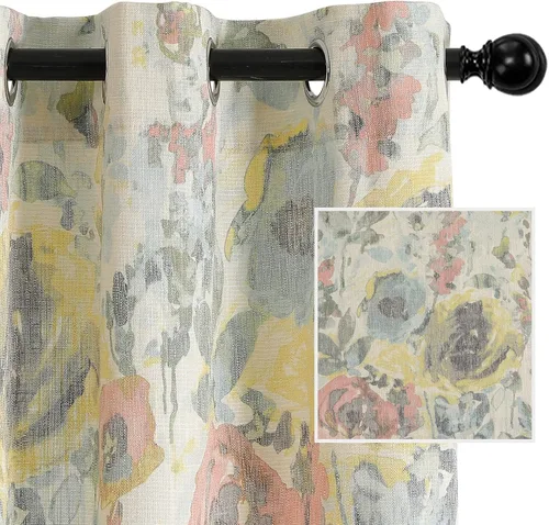 Miniatura 19 de MYSKY HOME - Cortinas plisadas con estampado floral para sala de estar/comedor, cortinas plisadas para proteger la privacidad, 84 pulgadas de largo