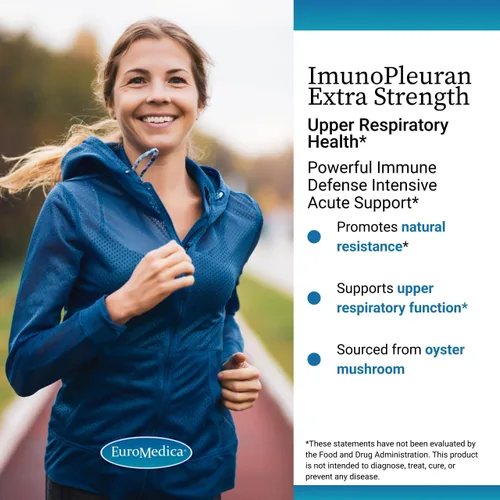 Miniatura 3 de EuroMedica ImunoPleuran Extra Strength - Suplemento de salud respiratoria superior - Pleurano procedente de hongos - con vitamina C y zinc - Vegano