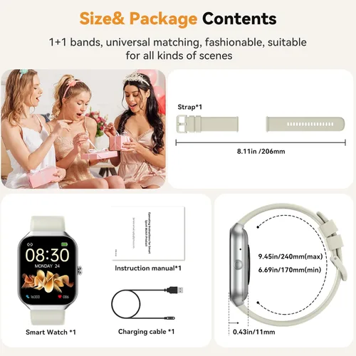 Miniatura 7 de Reloj inteligente para mujer, rastreador de actividad física con monitor de frecuencia cardíaca, sueño, podómetro, reloj inteligente