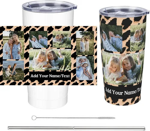 Vaso de viaje de acero inoxidable aislado de 20 onzas con nombre y texto fotográfico personalizado, regalo para mamá, papá, amigo, regalo de Style 5