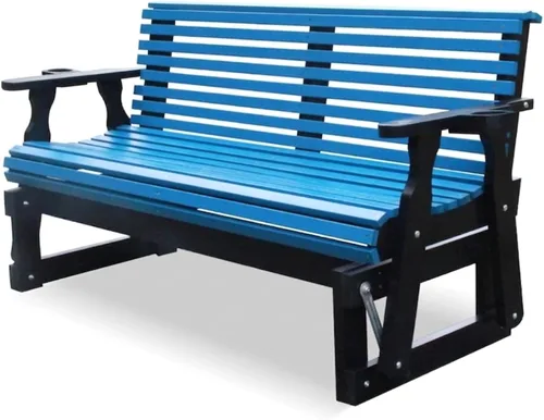 Miniatura 19 de Silla planeadora para exteriores, juego de muebles de patio de madera de 2 plazas con mesa, portavasos, respaldo alto y asiento contorneado Blanco