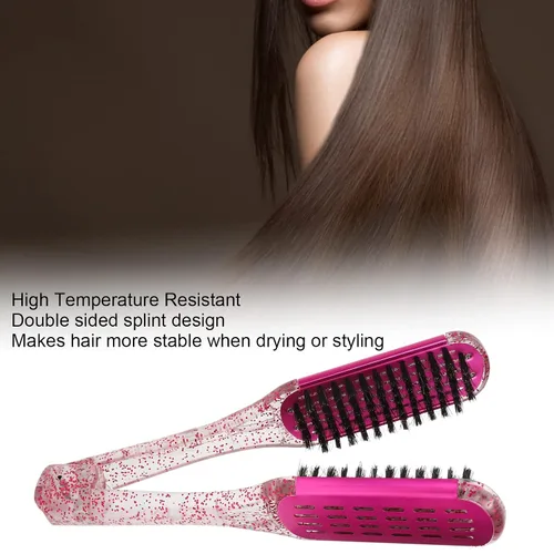 Miniatura 3 de ZJchao Cepillo de pelo con abrazadera, cepillo de doble cara, cepillo para alisar el cabello, forma de V, doble peine para alisar el cabello, férula