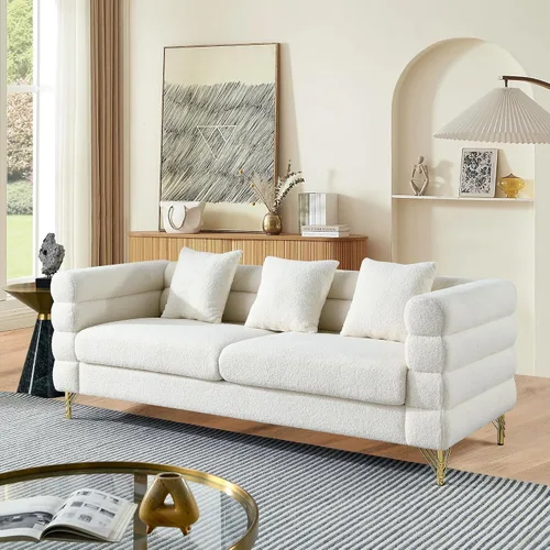 Miniatura 15 de mikibama Juego de sofá Teddy de lujo para sala de estar, muebles de decoración moderna, sofá seccional, sofá de 3 plazas y loveseat con 5 almohadas
