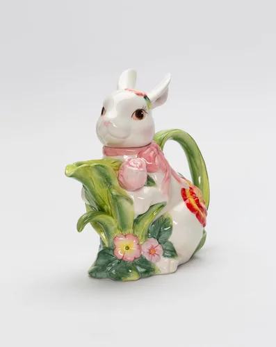 Miniatura 9 de Cosmos Gifts 10445 Tetera de conejo primaveral de cerámica fina con tulipán rosa y flores, 7-5/8" L