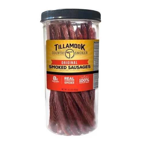 Miniatura 9 de Tillamook Country Smoker Salchichas ahumadas sin azúcar aptas para dieta cetogénica, original, tarro alto de 12 onzas, 17