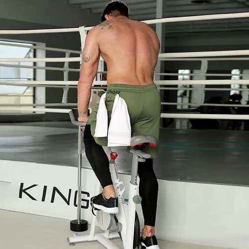 Miniatura 5 de OEBLD Pantalones deportivos 2 en 1 para hombre, de secado rápido, pantalones cortos de entrenamiento para gimnasio, pantalones de compresión