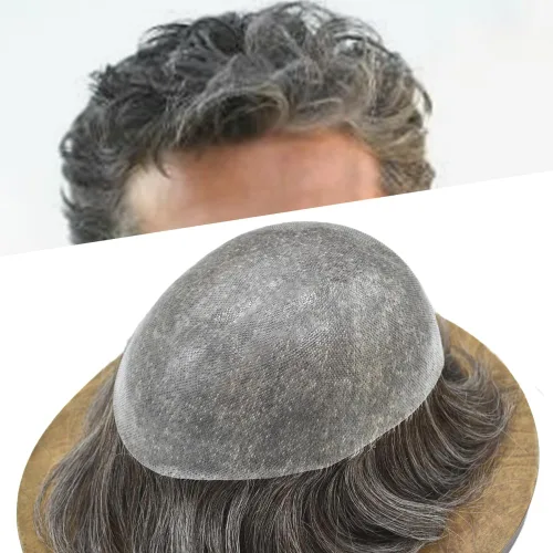 Miniatura 34 de Hair Nature - Tupé para hombres, sistema de repuesto de piezas de cabello humano, unidades de pelo negro con bucle en V de piel fina, 100% cabello