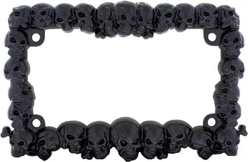 Miniatura 2 de United Pacific 50113 - Marco de placa de motocicleta con diseño de calavera 3D en negro satinado, acabado de zinc fundido a presión, diseño