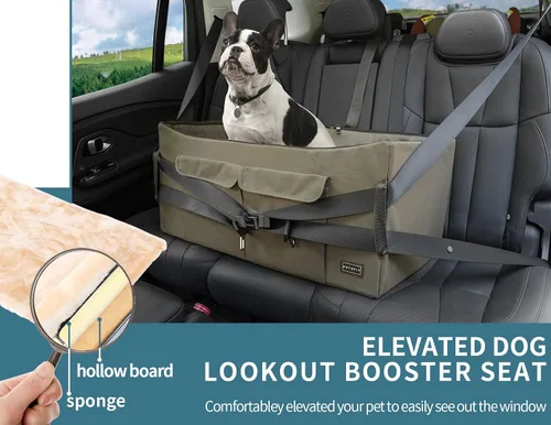 Miniatura 2 de Asiento elevador Petsfit para 2 perros pequeños o perro mediano de hasta 55 lbs, asiento grande de coche para perros con 2 bolsillos grandes